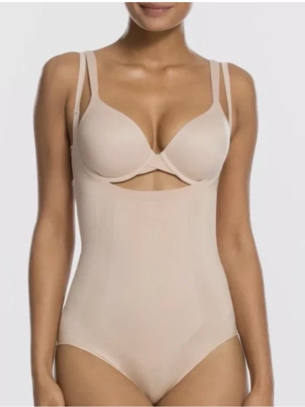 Spanx 10129P Open Bust Brief Bodysuit 2X Beige Oat Nude Shapewear Slimming